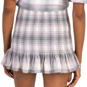 KOCH Smocked Ruffle Mini Skirt, USA, NWT, Gray Plaid,S